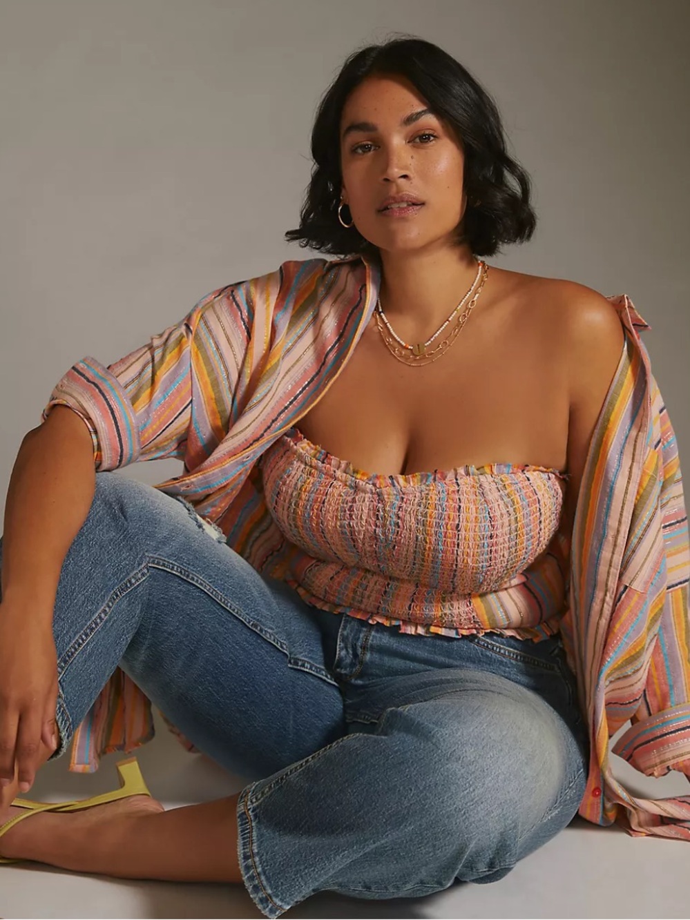 Anthropologie x Pilcro Rainbow Smocked Tube Top S - Picture 4 of 14